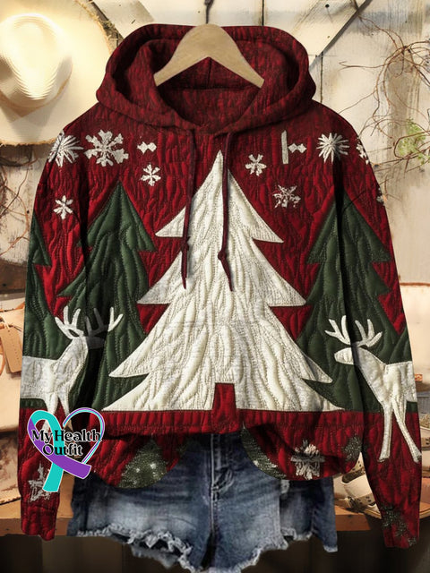 Women’s Winter Christmas Elk Textured Prints Casual Hoodie Sweatshirt Multicolor / S