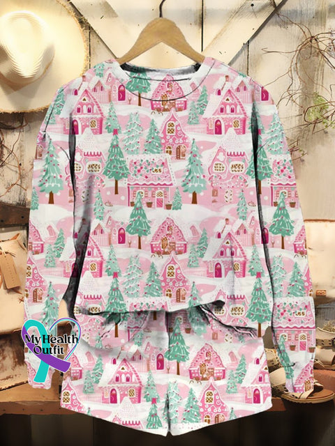 Women’s Winter Christmas Print Casual Sweatshirt Shorts Set Multicolor / S