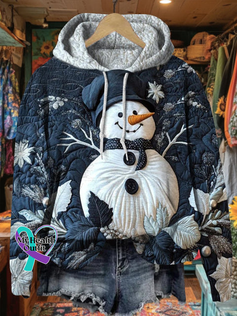 Women’s Winter Cozy Snowman Textured Print Casual Hoodie Sweatshirt Multicolor / S