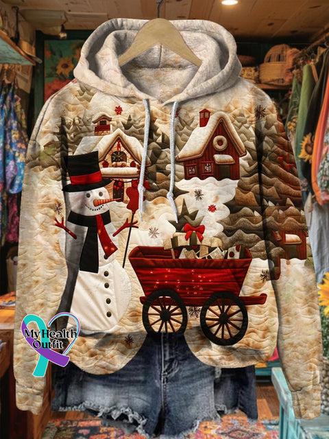 Women’s Winter Retro Snowman Print Casual Hoodie Sweatshirt Multicolor / S