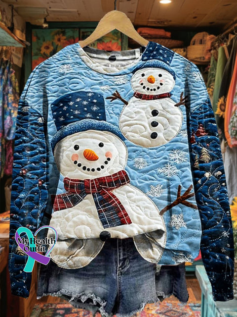 Women’s Winter Snowman Texture Prints Casual Sweatshirt Multicolor / S