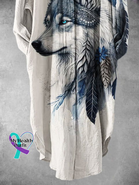 Women’s Wolf And Feather Art Print Long Skirt