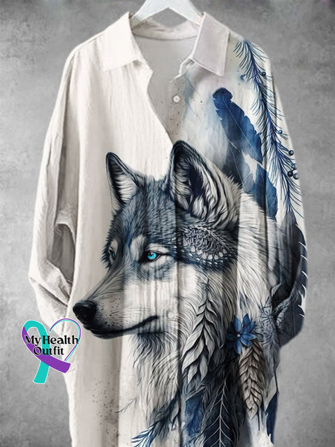 Women’s Wolf And Feather Art Print Long Skirt