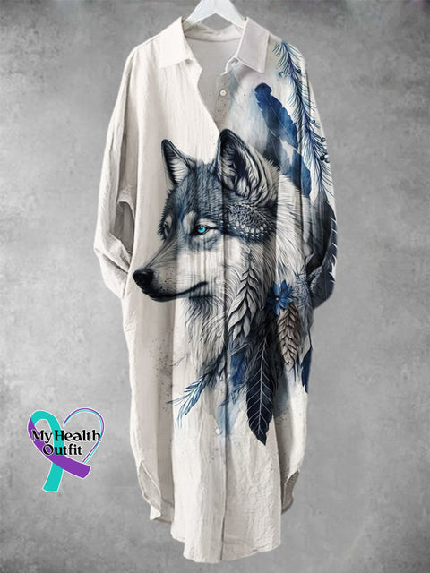 Women’s Wolf And Feather Art Print Long Skirt White / S