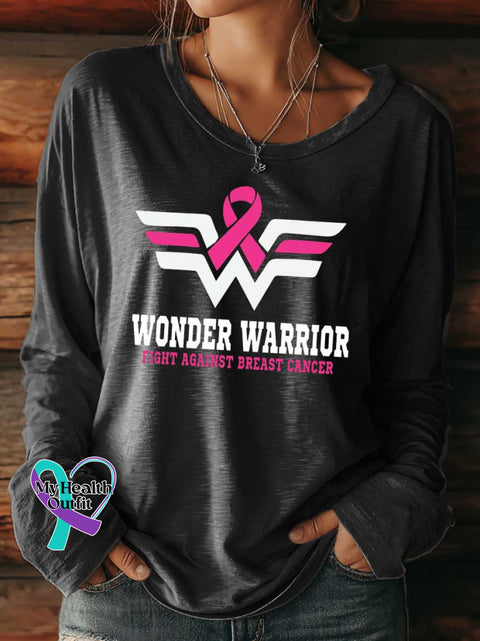 Women’s WONDER WARRIOR FIGHT AGAINST BREAST CANCER Breast Cancer Awareness Survivor Print Casual T Shirt Black / S