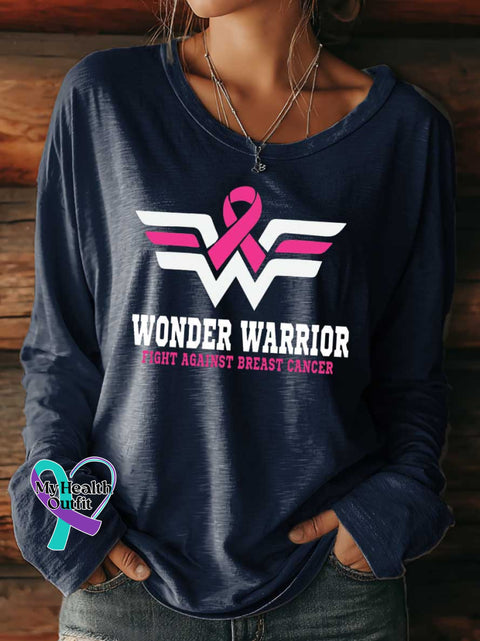 Women’s WONDER WARRIOR FIGHT AGAINST BREAST CANCER Breast Cancer Awareness Survivor Print Casual T Shirt Blue / S