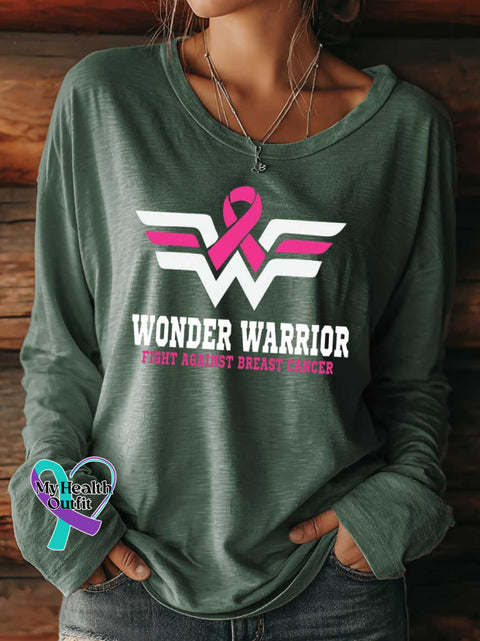 Women’s WONDER WARRIOR FIGHT AGAINST BREAST CANCER Breast Cancer Awareness Survivor Print Casual T Shirt Green / S