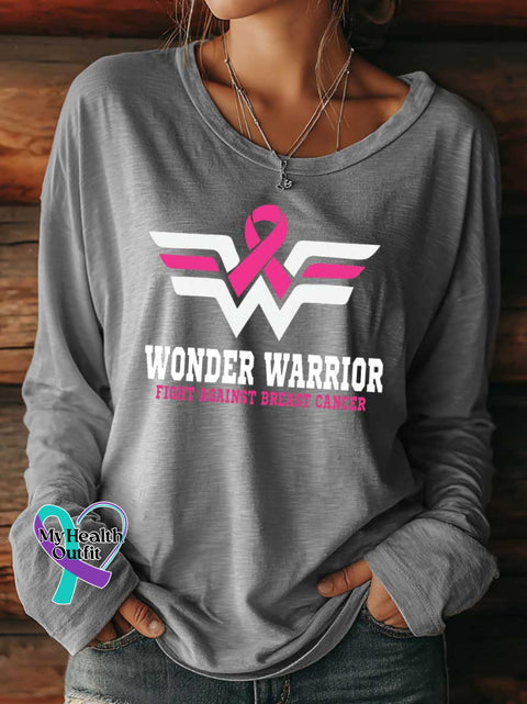Women’s WONDER WARRIOR FIGHT AGAINST BREAST CANCER Breast Cancer Awareness Survivor Print Casual T Shirt Grey / S