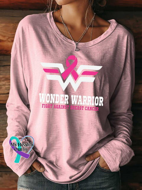 Women’s WONDER WARRIOR FIGHT AGAINST BREAST CANCER Breast Cancer Awareness Survivor Print Casual T Shirt LightPink / S