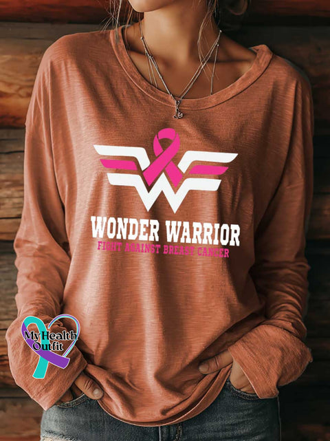 Women’s WONDER WARRIOR FIGHT AGAINST BREAST CANCER Breast Cancer Awareness Survivor Print Casual T Shirt Orange / S
