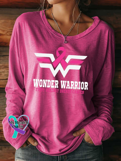 Women’s WONDER WARRIOR FIGHT AGAINST BREAST CANCER Breast Cancer Awareness Survivor Print Casual T Shirt Pink / S