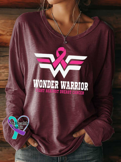 Women’s WONDER WARRIOR FIGHT AGAINST BREAST CANCER Breast Cancer Awareness Survivor Print Casual T Shirt Red / S
