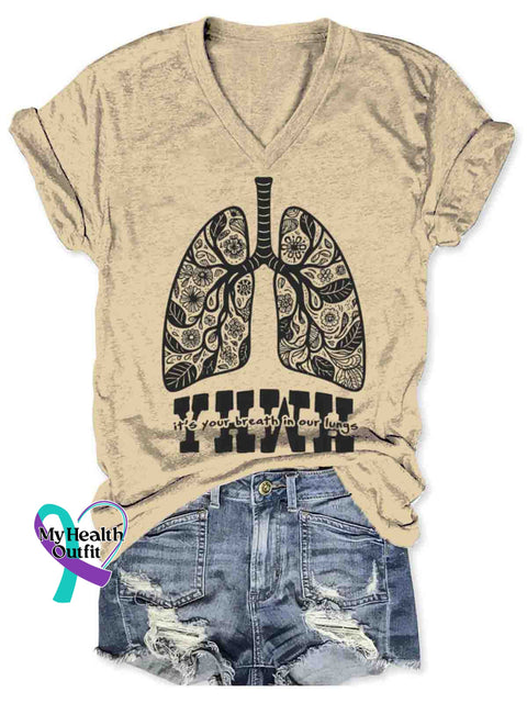 Women’s YHWH It’s Your Breath In Our Lungs V-neck Casual T-Shirt Apricot / S