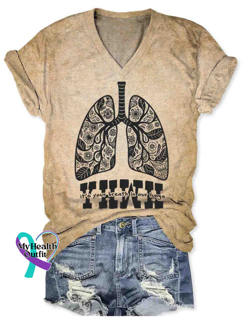Women’s YHWH It’s Your Breath In Our Lungs V-neck Casual T-Shirt Khaki / S