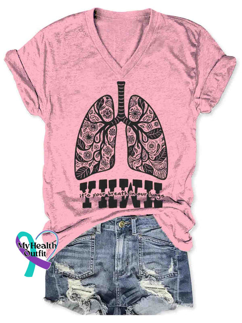 Women’s YHWH It’s Your Breath In Our Lungs V-neck Casual T-Shirt Pink / S