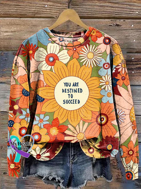 Women’s You Are Destined To Succeed Pattern Art Print Casual Sweatshirt Multicolor / S