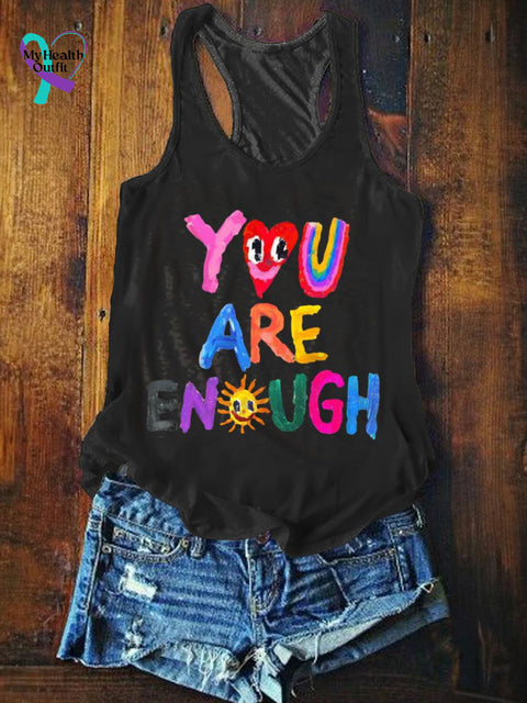 Women’s You Are Enough Art Print Tank Top Black / S