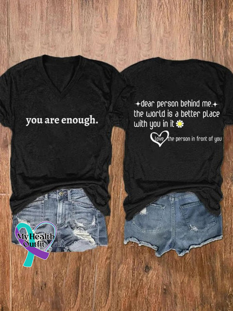 Women’s You Are Enough Dear Person Behind Me Print T-Shirt Black / S