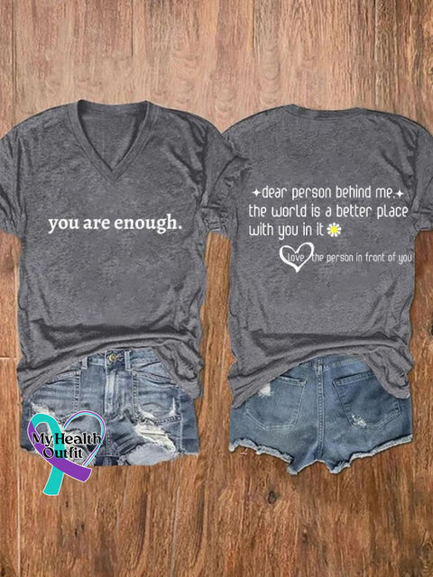 Women’s You Are Enough Dear Person Behind Me Print T-Shirt Grey / S