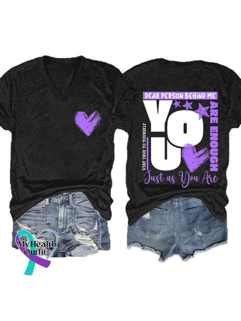 Women’s You Are Enough Just As You Are V-neck Casual T-Shirt Black / S