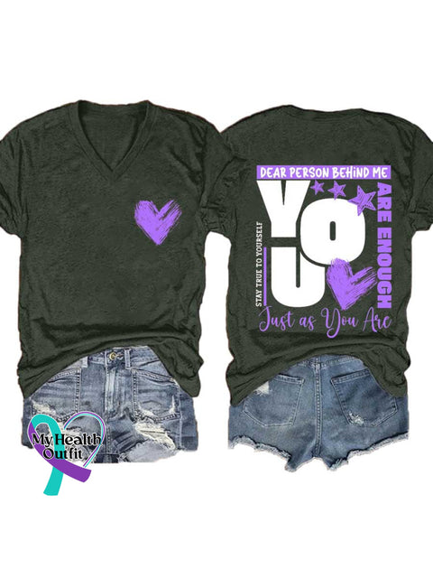 Women’s You Are Enough Just As You Are V-neck Casual T-Shirt Green / S