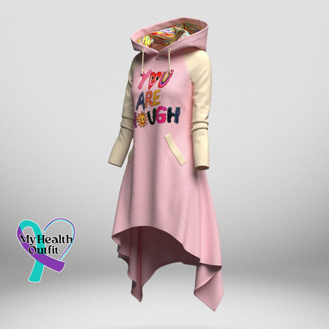Women’s You Are Enough Mental Health Raglan Sleeve Hooded Knit Dress With Pockets