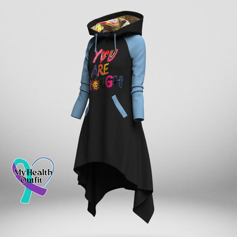 Women’s You Are Enough Mental Health Raglan Sleeve Hooded Knit Dress With Pockets