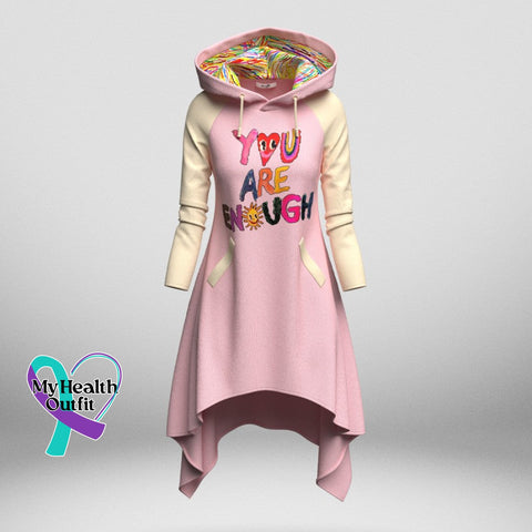 Women’s You Are Enough Mental Health Raglan Sleeve Hooded Knit Dress With Pockets Pink / S