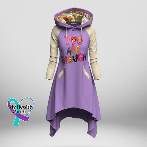 Women’s You Are Enough Mental Health Raglan Sleeve Hooded Knit Dress With Pockets Purple / S
