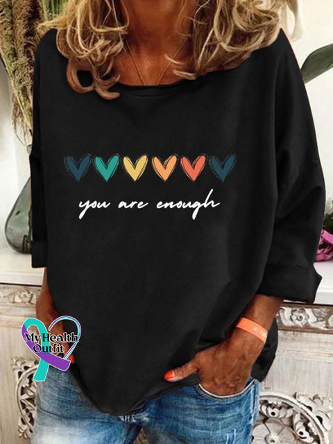 Women’s You Are Enough Print Long Sleeve T-Shirt Black / S