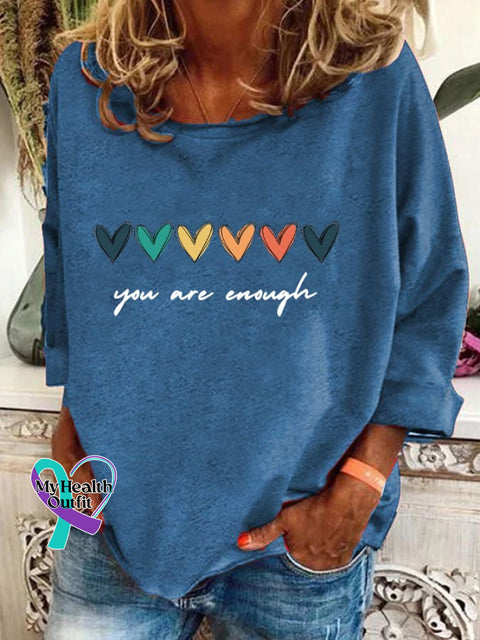 Women’s You Are Enough Print Long Sleeve T-Shirt Blue / S