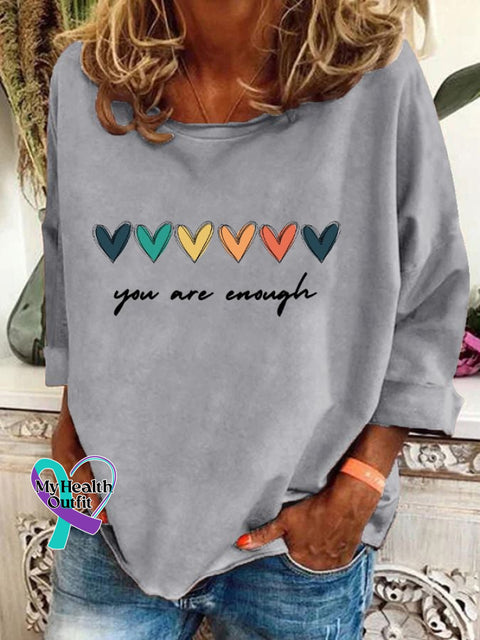 Women’s You Are Enough Print Long Sleeve T-Shirt Grey / S
