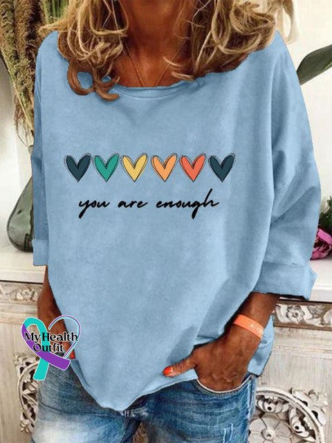 Women’s You Are Enough Print Long Sleeve T-Shirt Light Blue / S
