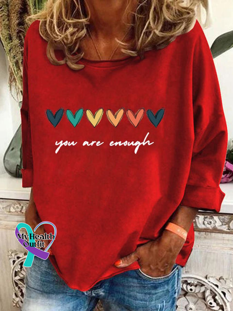 Women’s You Are Enough Print Long Sleeve T-Shirt Red / S