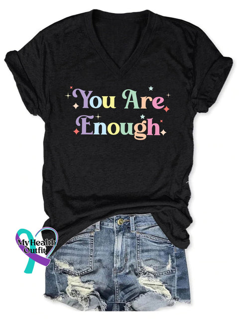 Women’s You Are Enough Print V-Neck Casual T-Shirt Black / S