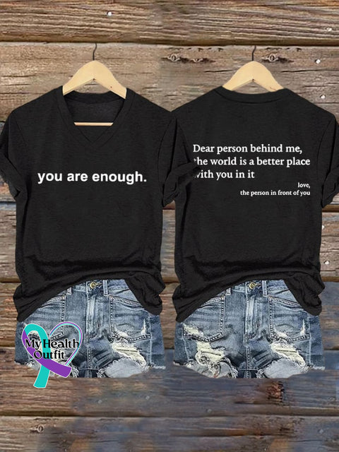 Women’s You Are Enough Print V Neck T-shirt Black / S