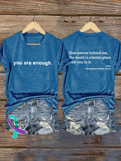 Women’s You Are Enough Print V Neck T-shirt Blue / S
