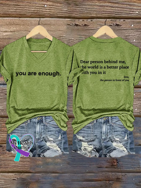 Women’s You Are Enough Print V Neck T-shirt Green / S
