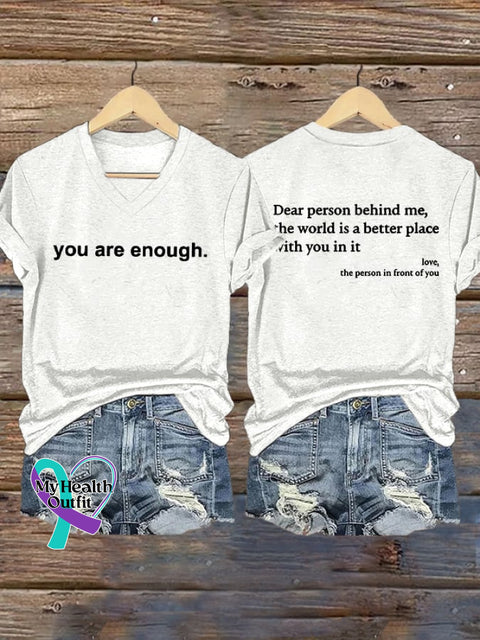Women’s You Are Enough Print V Neck T-shirt White / S