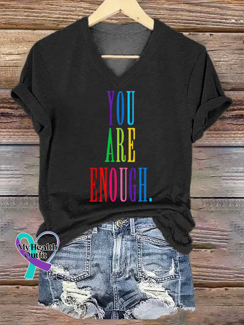 Women’s YOU ARE ENOUGH V-neck Casual T-Shirt Black / S