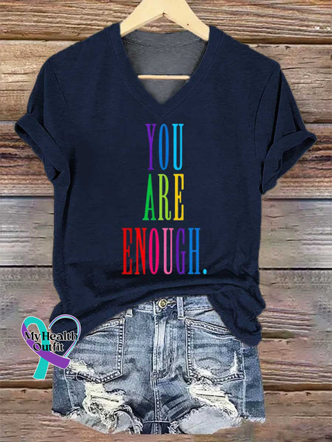 Women’s YOU ARE ENOUGH V-neck Casual T-Shirt Blue / S