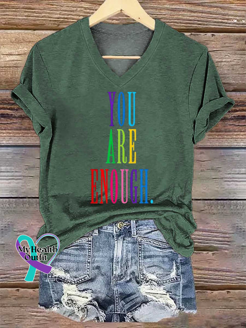 Women’s YOU ARE ENOUGH V-neck Casual T-Shirt Green / S