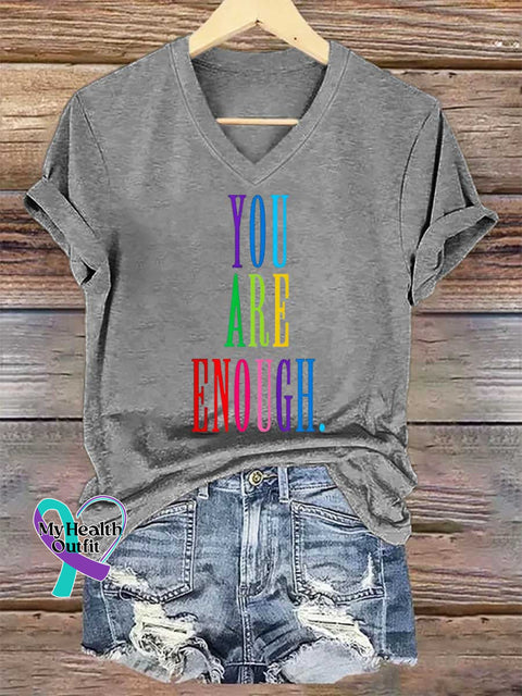 Women’s YOU ARE ENOUGH V-neck Casual T-Shirt Grey / S