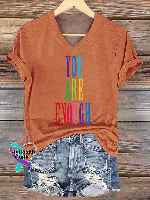 Women’s YOU ARE ENOUGH V-neck Casual T-Shirt Orange / S