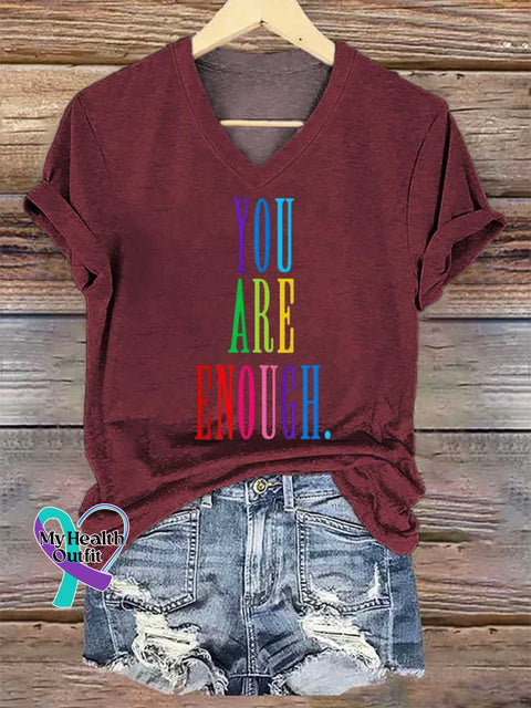 Women’s YOU ARE ENOUGH V-neck Casual T-Shirt Red / S