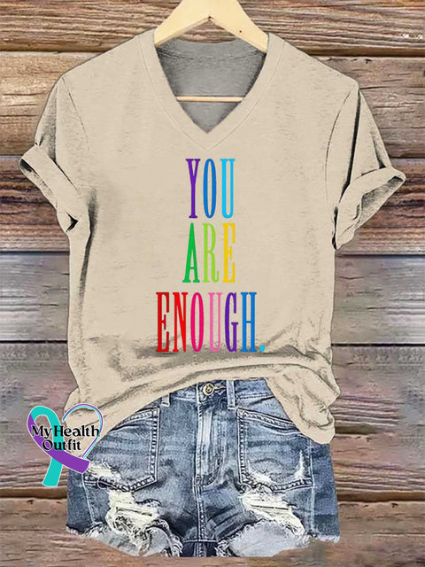 Women’s YOU ARE ENOUGH V-neck Casual T-Shirt Sand / S