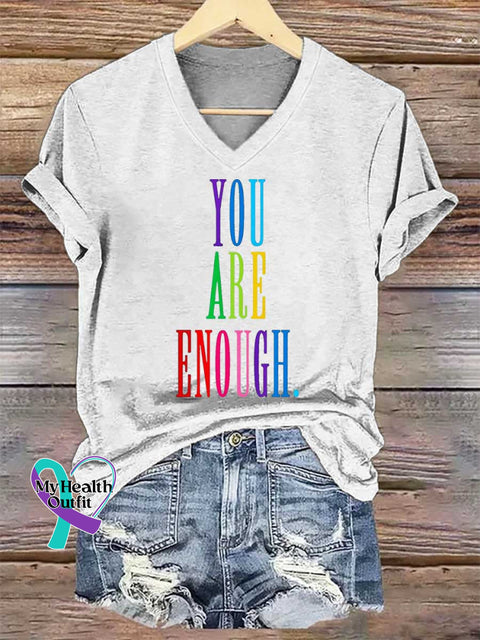 Women’s YOU ARE ENOUGH V-neck Casual T-Shirt White / S