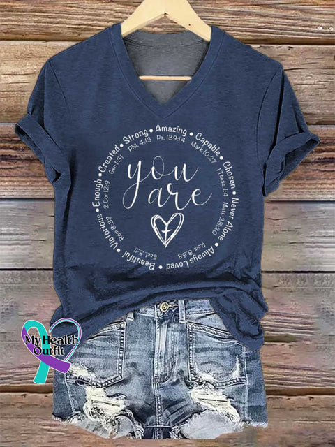 Women’s You Are Inspiration Bible Verse V-neck Casual T-Shirt Blue / S