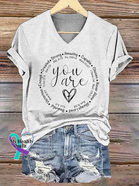 Women’s You Are Inspiration Bible Verse V-neck Casual T-Shirt White / S