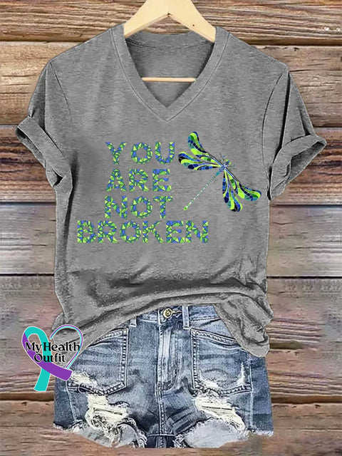 Women’s YOU ARE NOT BROKEN Dragonfly V-neck Casual T-Shirt Grey / S